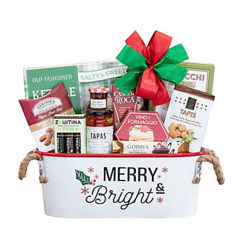 Merry and Bright Metal Planter - Home/Seasonal/Holiday/Holiday Candy & Gift Baskets/ - Houdini