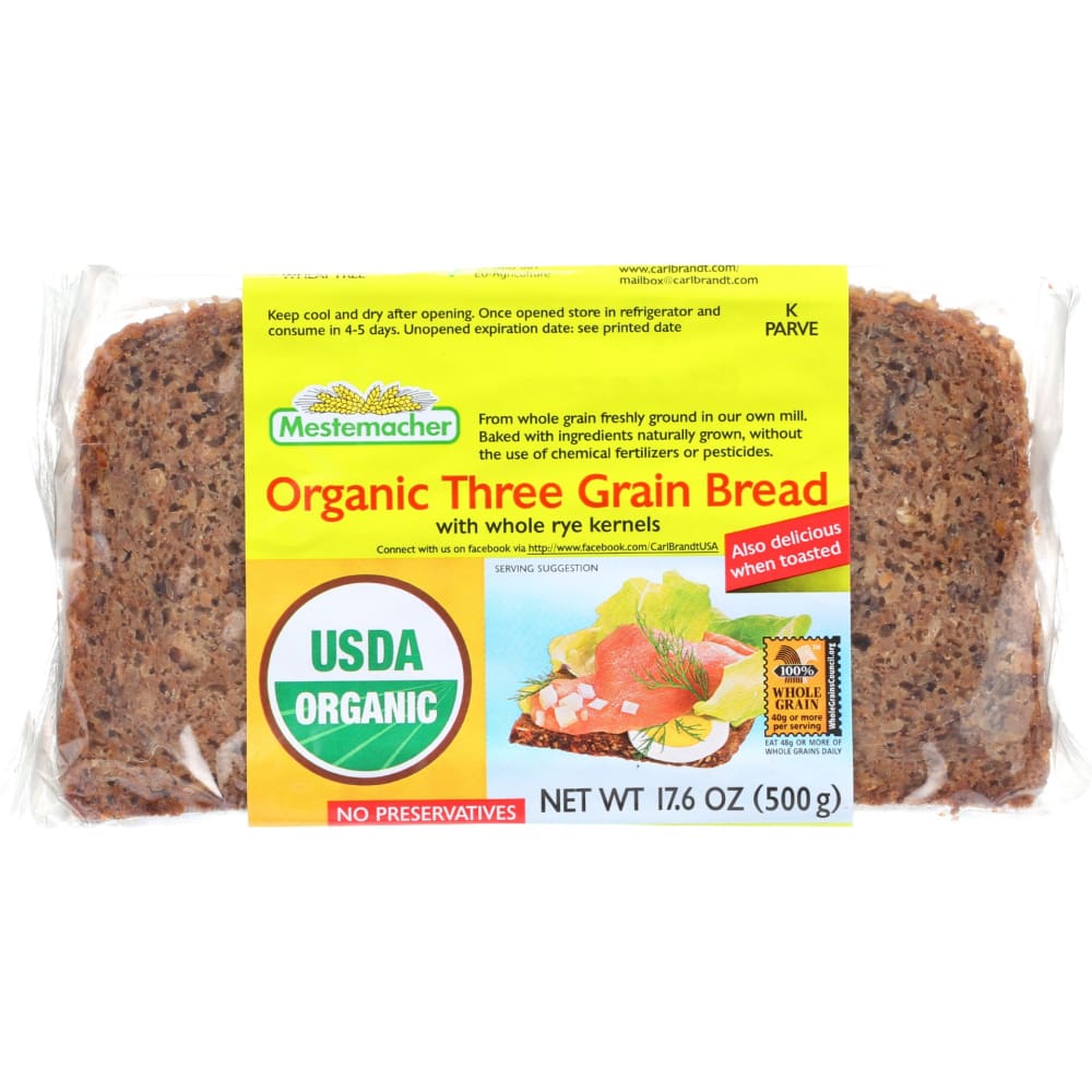 MESTEMACHER: Bread Three Grain 17.6 oz (Pack of 5) - Bread - MESTEMACHER