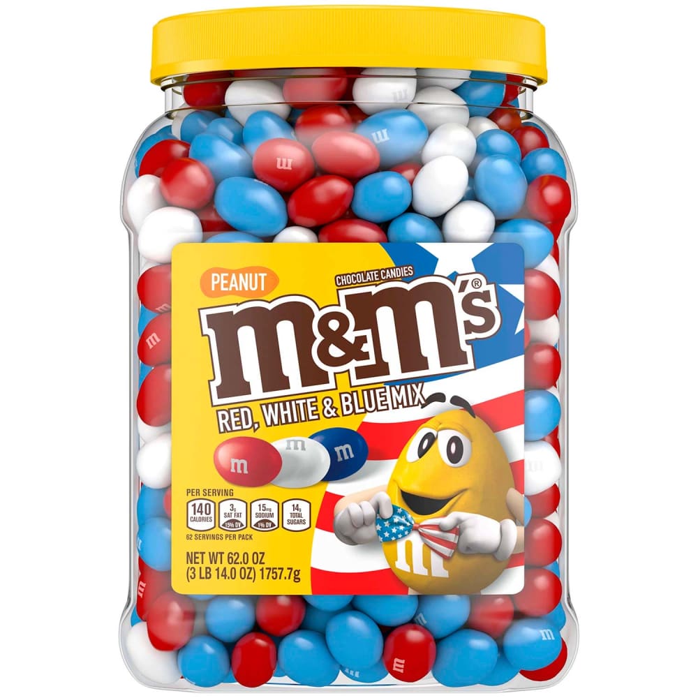 M&M’s Peanut Red White and Blue Milk Chocolate Bulk Candy Jar - 62oz - Chocolate - m&m