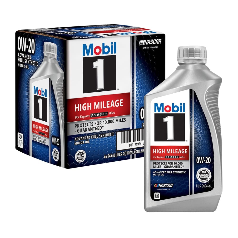 Mobil 1 High Mileage Full Synthetic Motor Oil 0W-20, 6 pk./1 qt ...