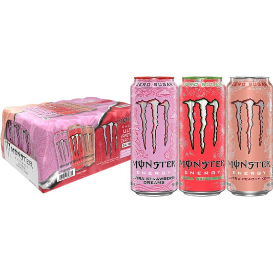 Monster Energy Ultra Variety Pack Strawberry Dreams Watermelon Peachy Keen (16 fl. oz. 24 pk.) - Energy Drinks - Monster