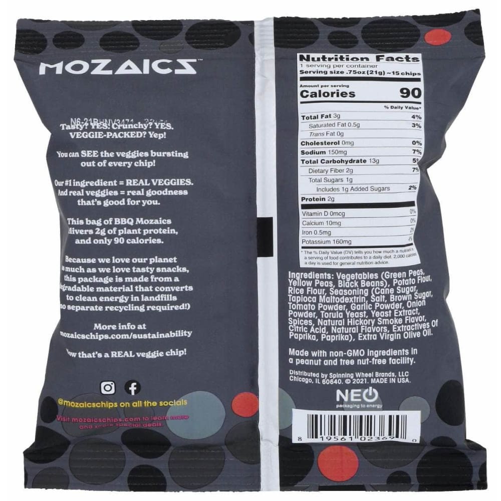 MOZAICS Grocery > Snacks > Chips MOZAICS: Bbq Real Veggie Chips, .75 oz