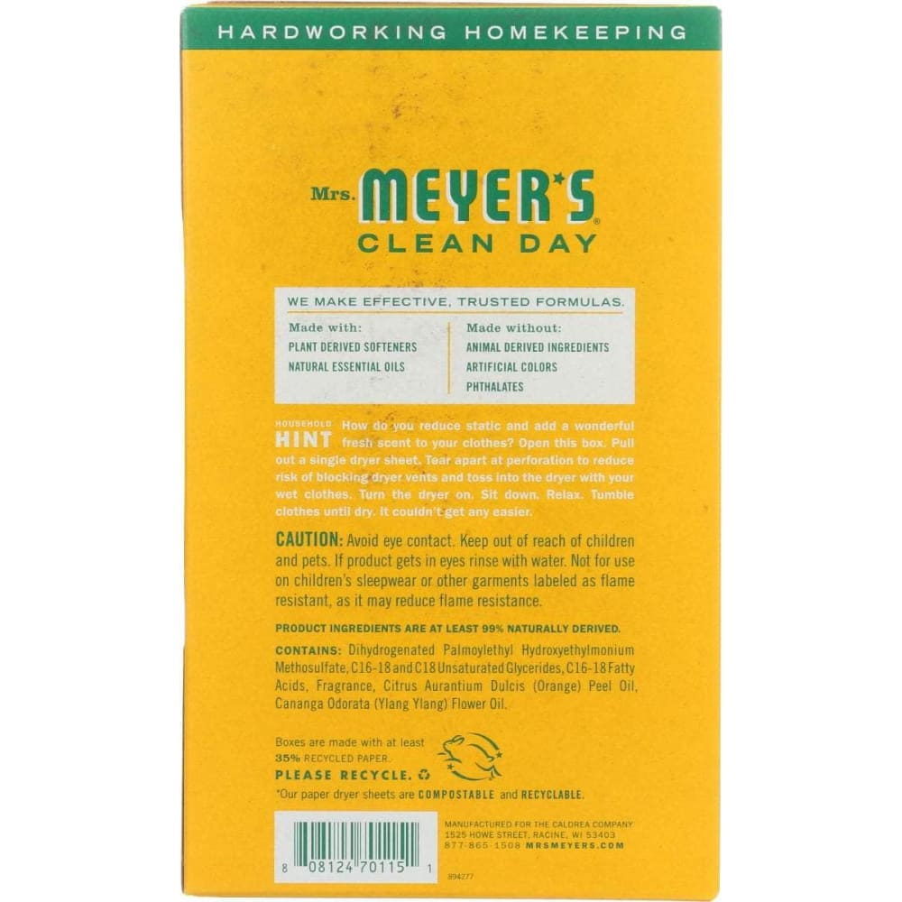 MRS MEYERS CLEAN DAY Mrs Meyers Clean Day Dryer Sheet Honeysuckle, 80 Pc