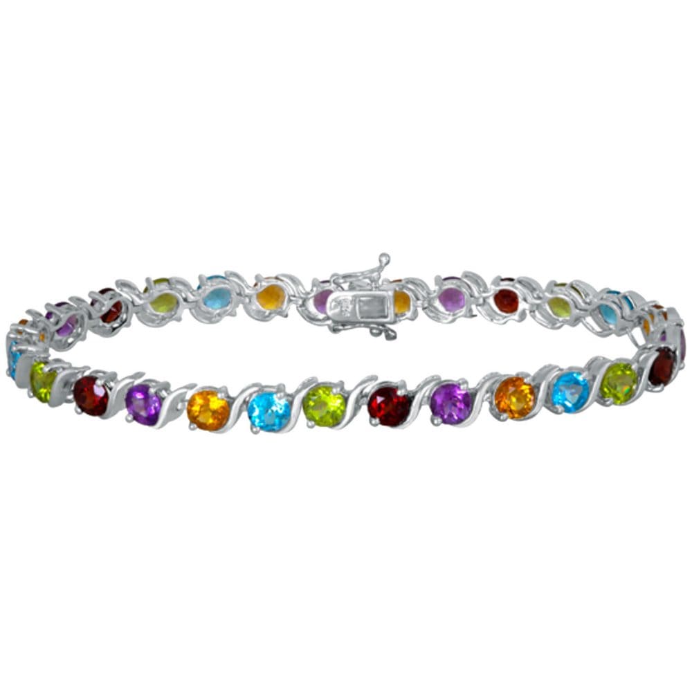 Multi Gemstone Bracelet in Sterling Silver - Bracelets & Bangles - Multi