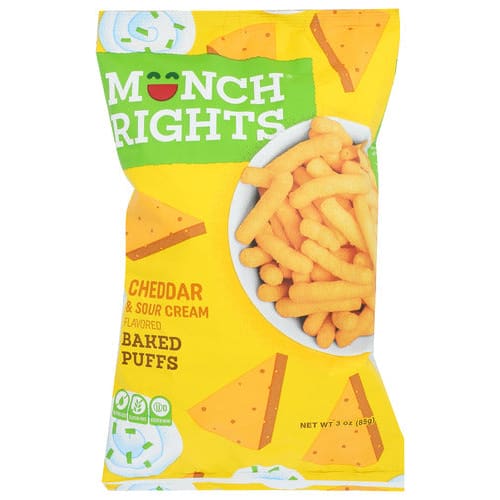 MUNCH RIGHTS: Cheddar Sour Cream Baked Puffs 3 oz (Pack of 6) - Puffed Snacks - MUNCH RIGHTS