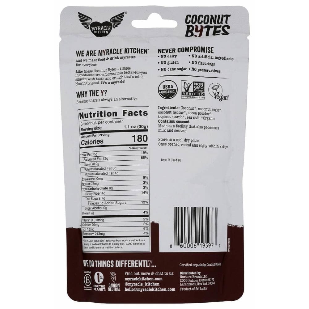 MYRACLE KITCHEN Grocery > Snacks > Nuts > Fruits Dried MYRACLE KITCHEN: Bites Coconut Chocolate, 3.17 oz