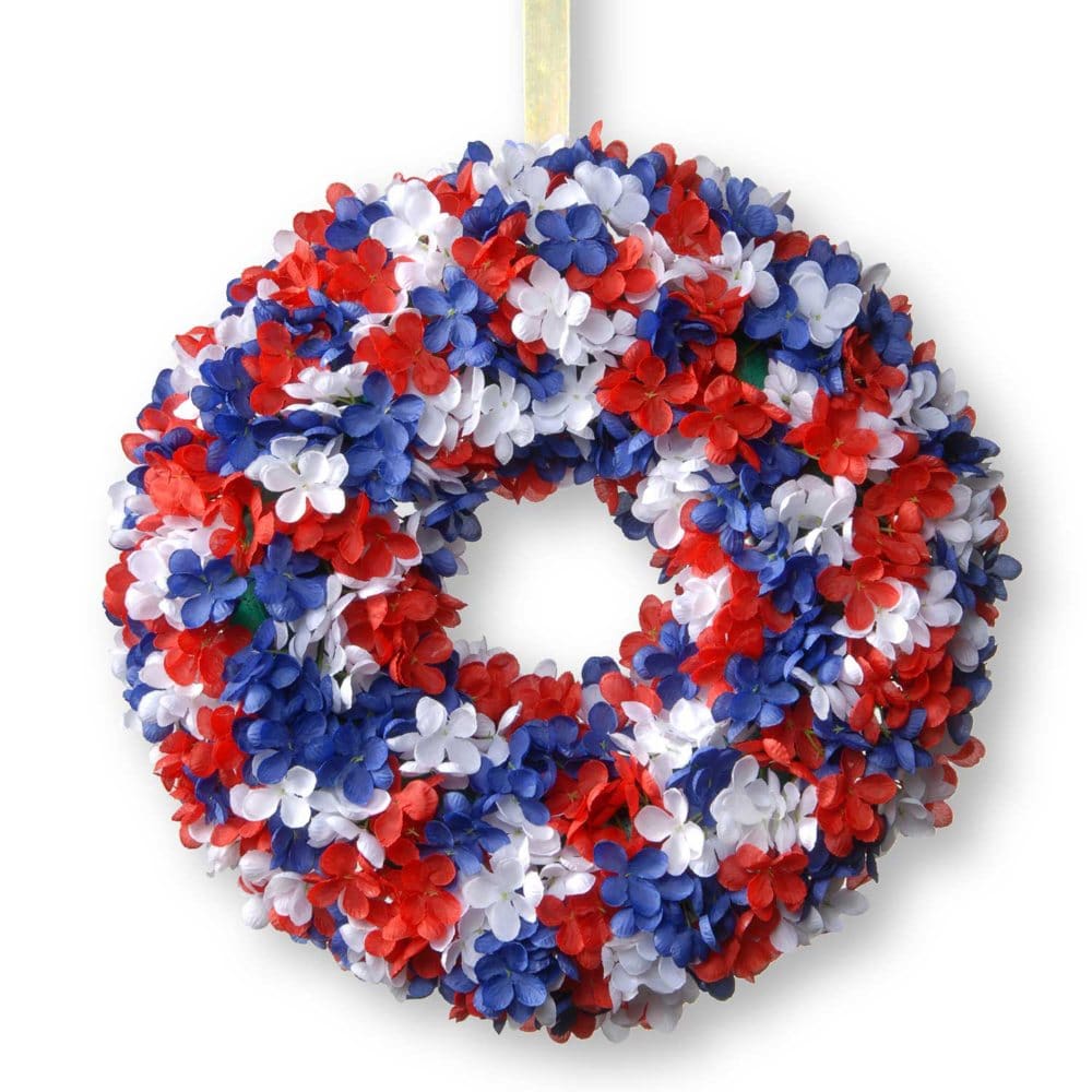 National Tree Company 14 Patriotic Hydrangea Wreath - Seasonal Decorative Accents - National