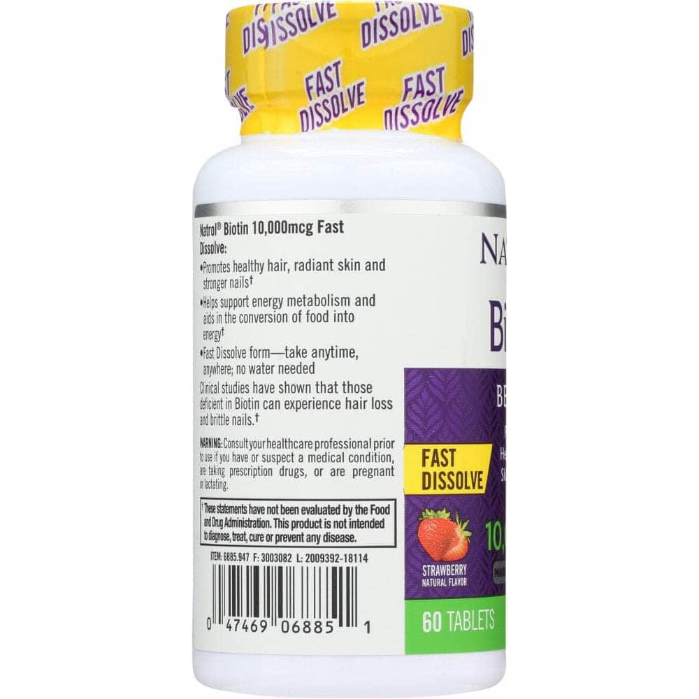 Natrol Natrol Biotin Fast Dissolve Natural Strawberry Flavor 10,000 mcg, 60 Tablets