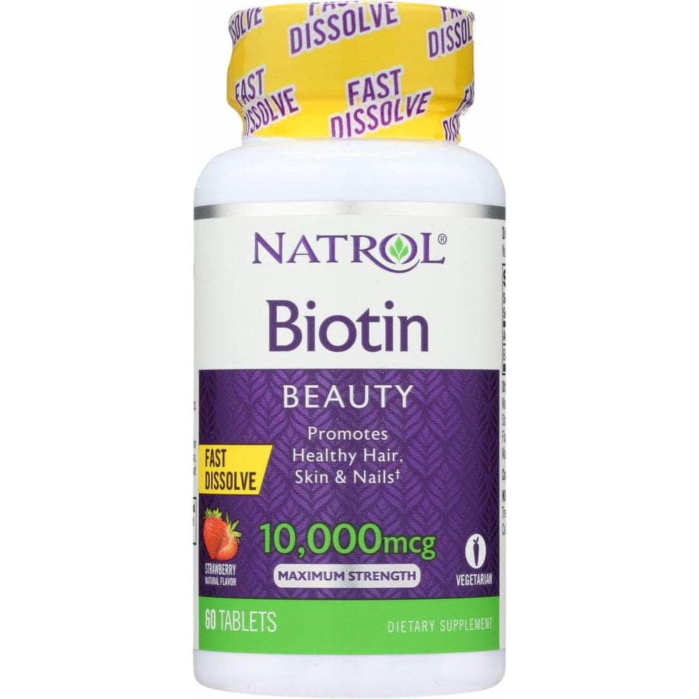 Natrol Natrol Biotin Fast Dissolve Natural Strawberry Flavor 10,000 mcg, 60 Tablets