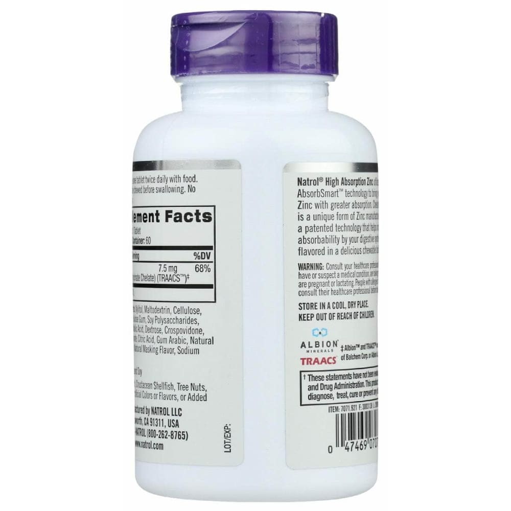 NATROL Natrol Zinc High Absorption Chew, 60 Tb