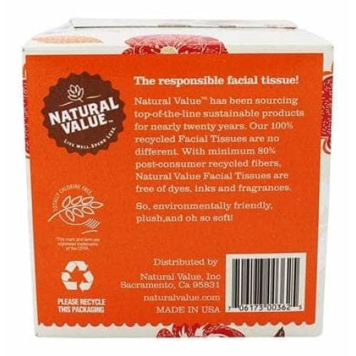 NATURAL VALUE Natural 100% Recycled Facial Tissues 85 Count, 1 Ea
