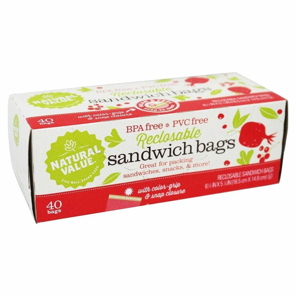 Natural Value Natural Value Sandwich Bags Reclosable, 40 bg