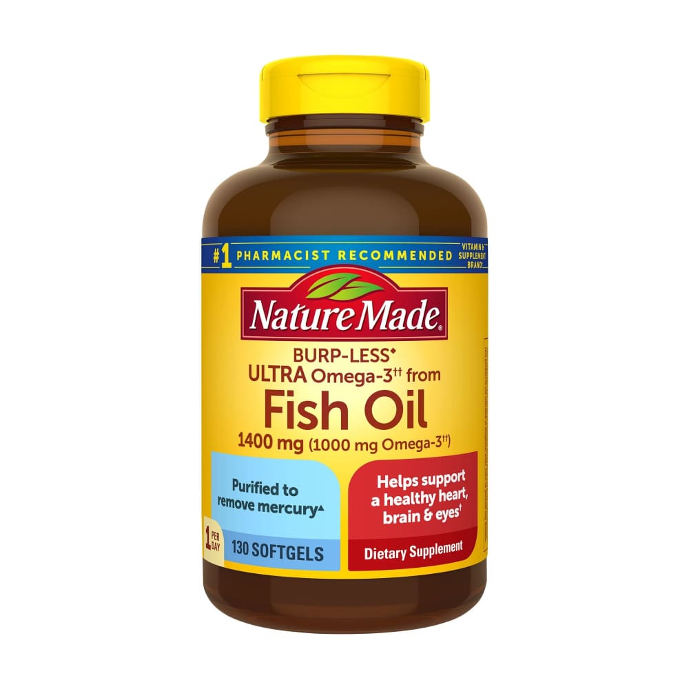 Nature Made BurpLess Ultra Omega 3 Fish Oil 1400mg Softgels, 130 ct
