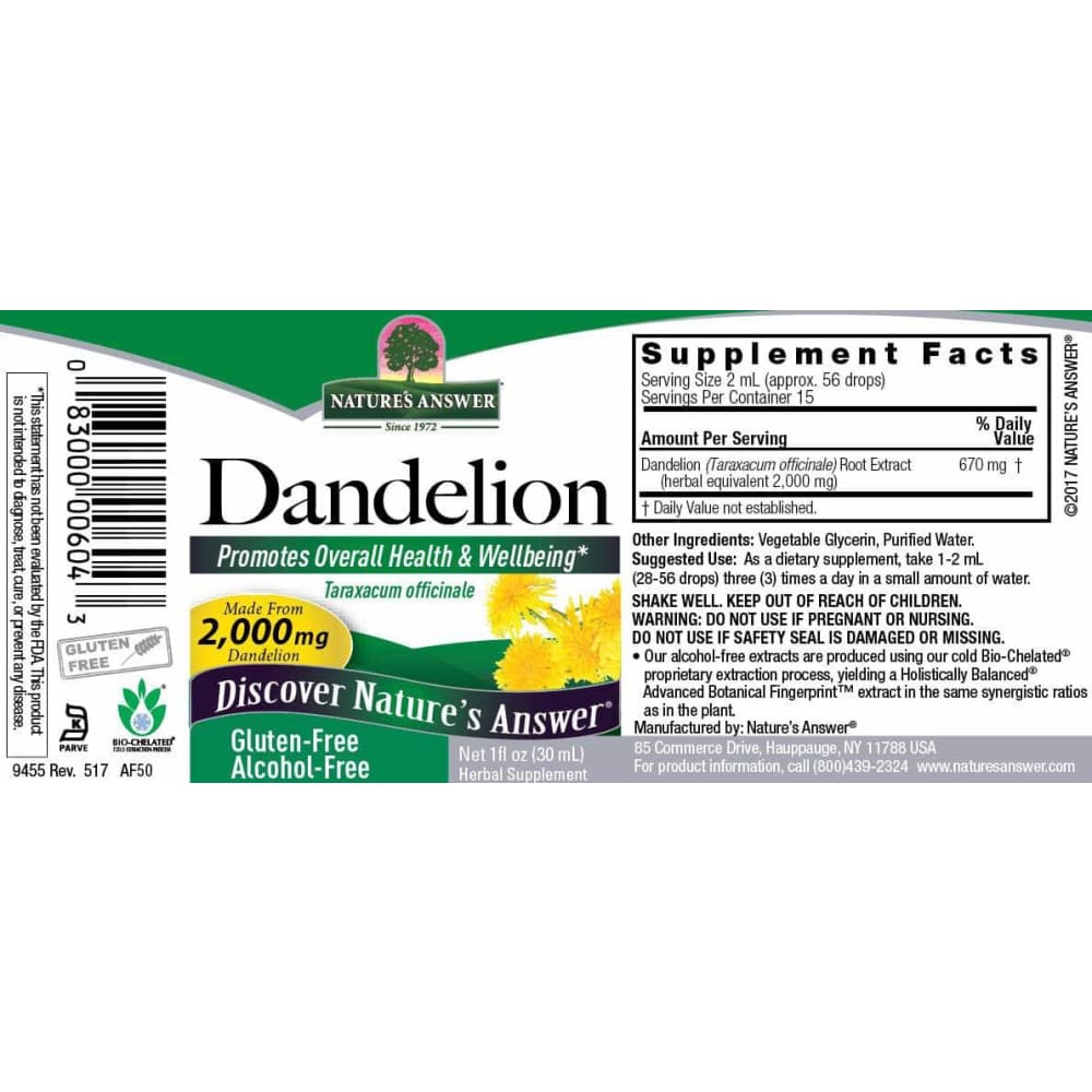 Natures Answer Natures Answer Dandelion Root Alcohol Free, 1 oz