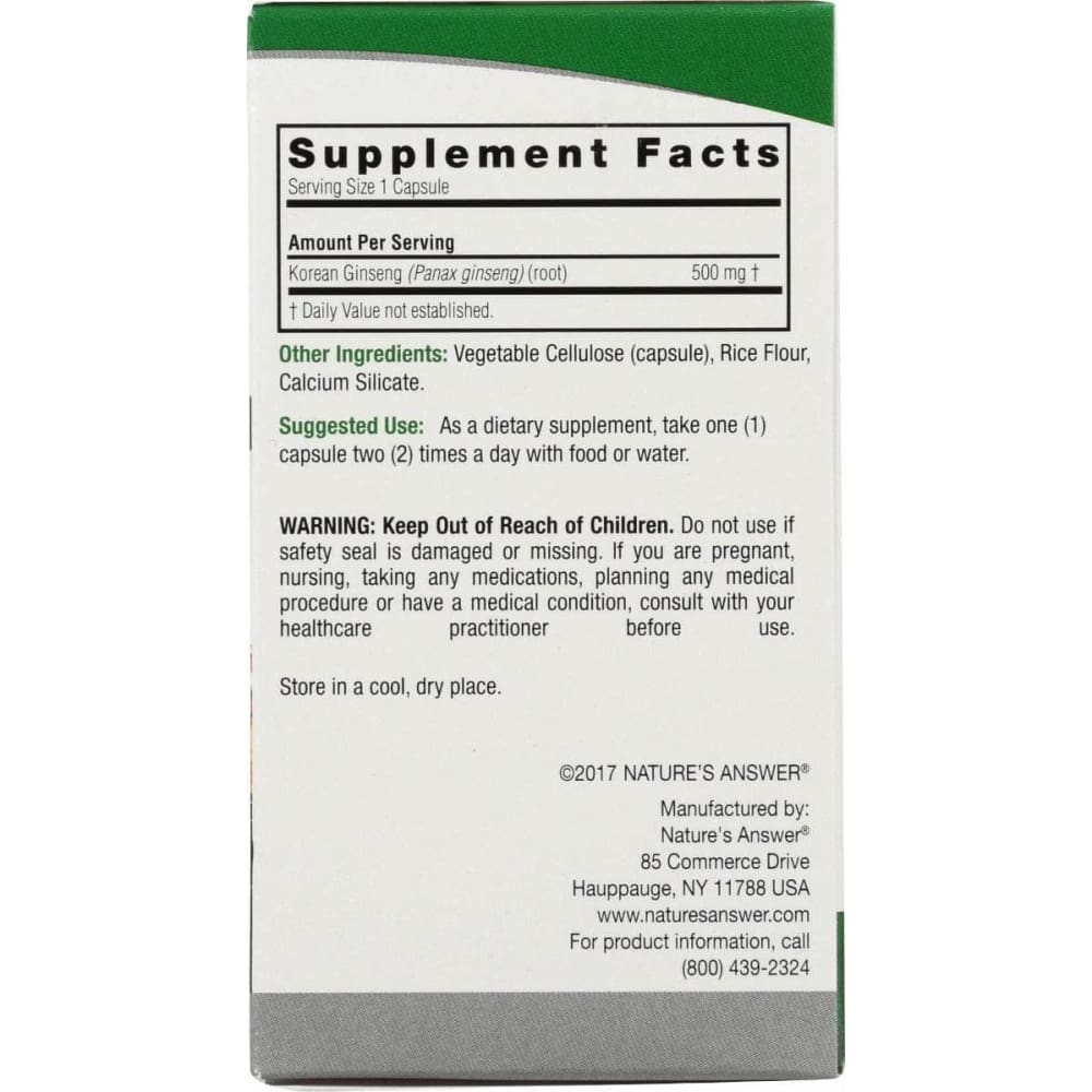 NATURES ANSWER Natures Answer Korean Ginseng Root, 50 Vc