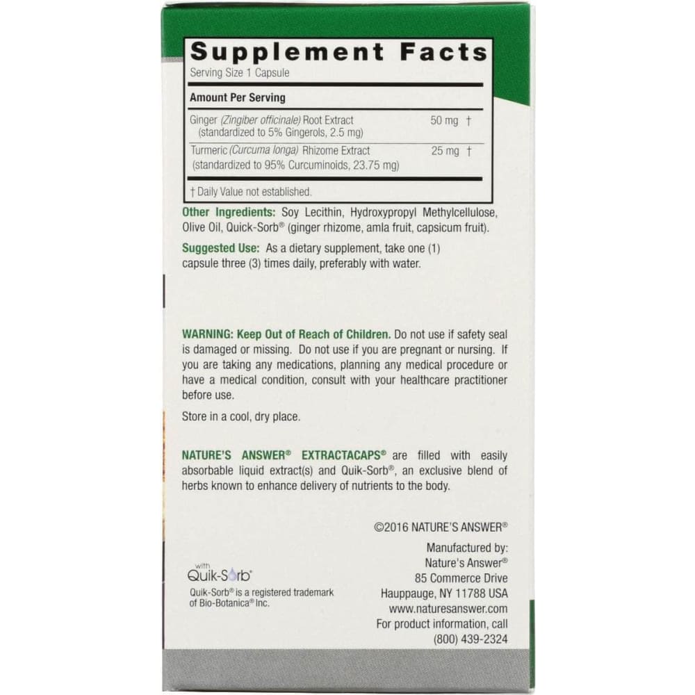 NATURES ANSWER Natures Answer Tumeric Ginger, 90 Vc