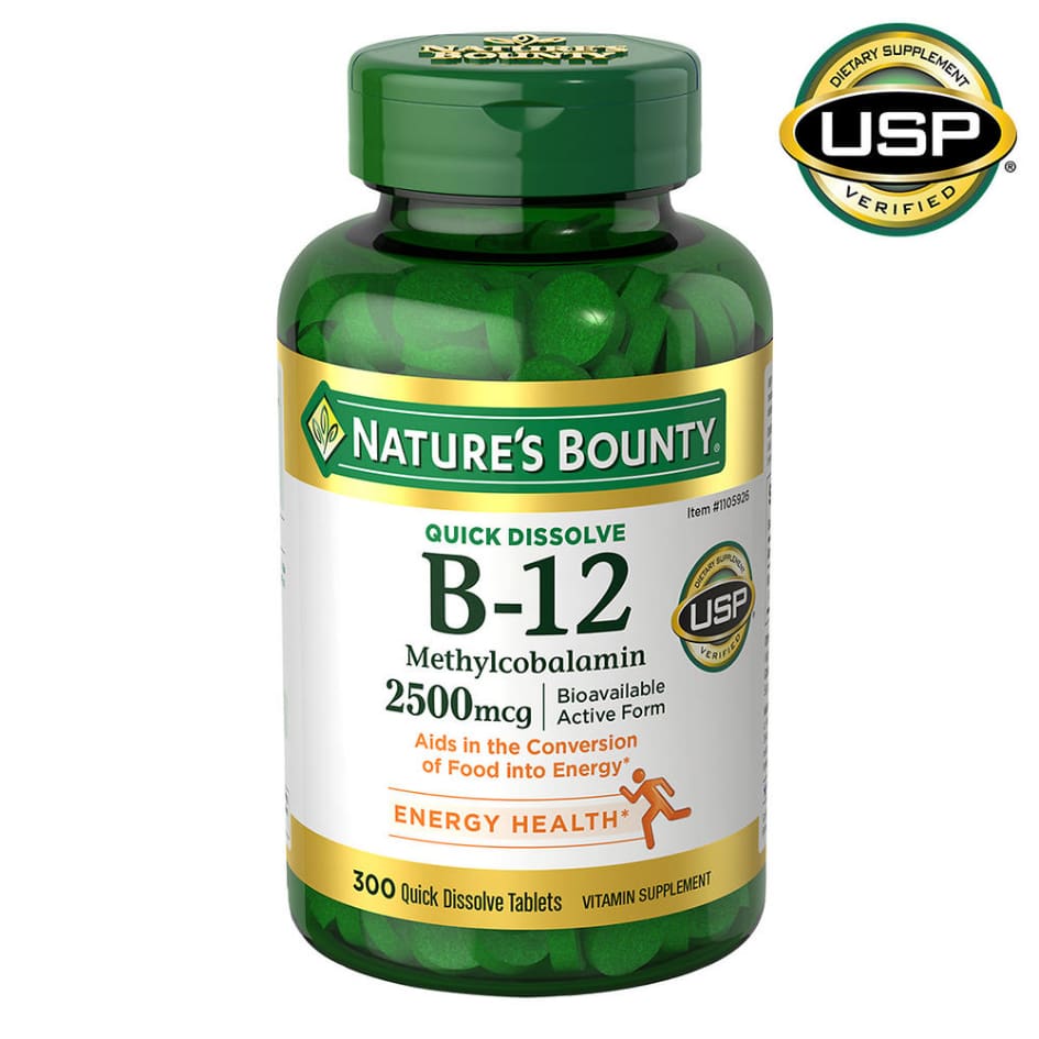 Nature’s Bounty Vitamin B-12 2500 mcg 300 Quick Dissolve Tablets - Adult Multi & Letter Vitamins - Nature’s Bounty