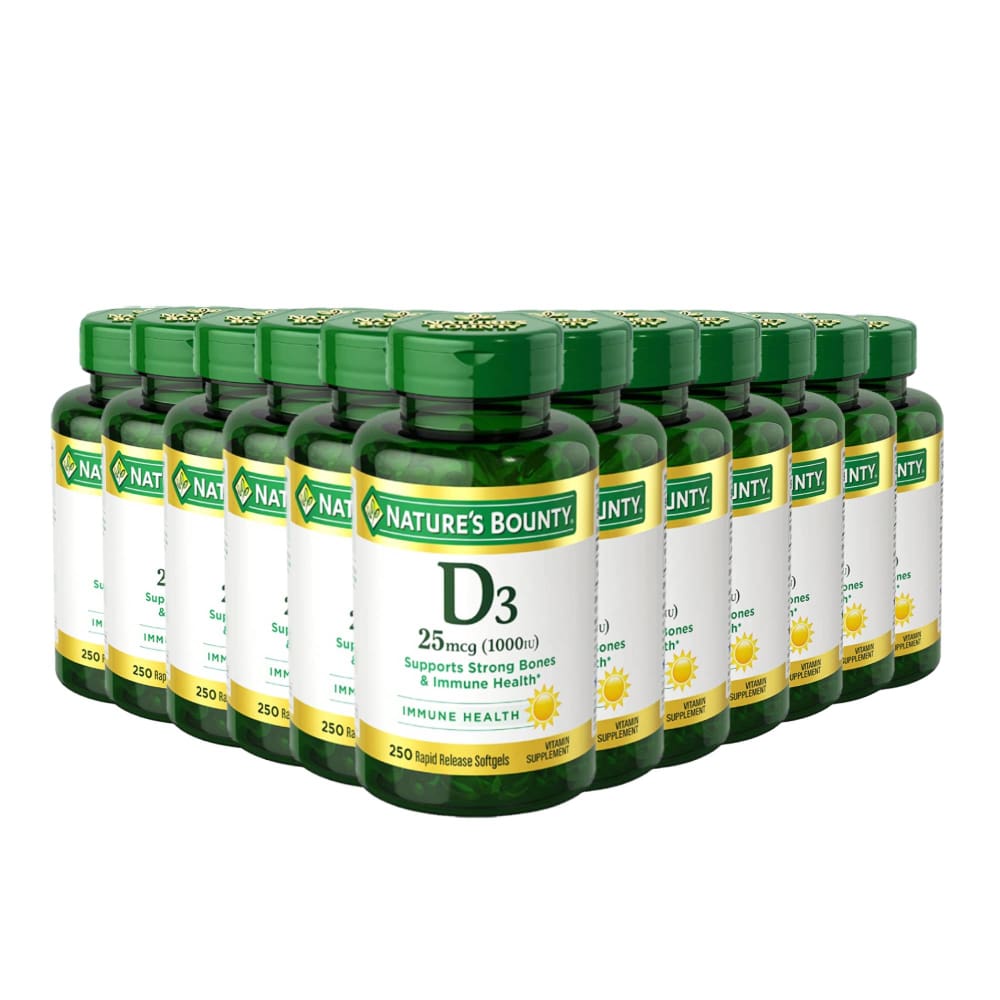 Nature’s Bounty Vitamin D3 Softgels 25 mcg 1000 IU 250 Ct - 12 Pack - Vitamins - Nature’s Bounty