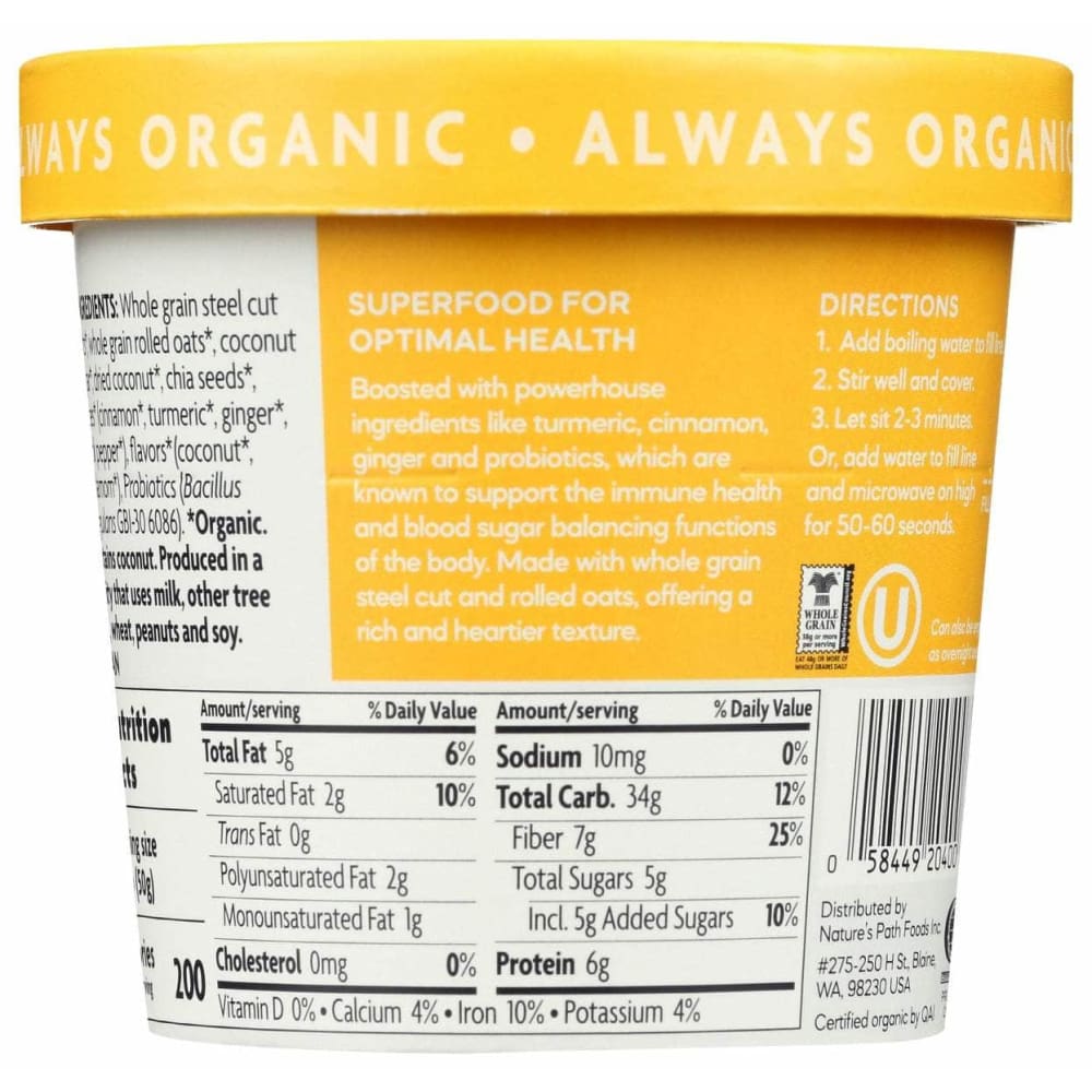 NATURES PATH Grocery > Breakfast > Breakfast Foods NATURES PATH: Golden Turmeric Superfood Oatmeal, 1.76 oz