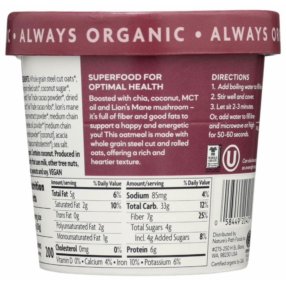 NATURES PATH Grocery > Breakfast > Breakfast Foods NATURES PATH: Oatmeal Cup Cacao, 1.76 oz