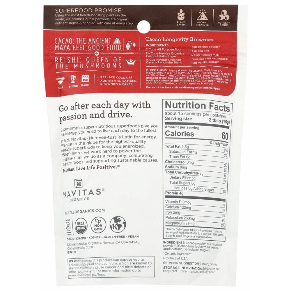 NAVITAS Navitas Cacao Powder Longevity, 8 Oz