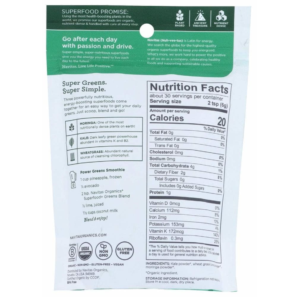 NAVITAS Navitas Organic Superfood Greens Blend, 6.3 Oz