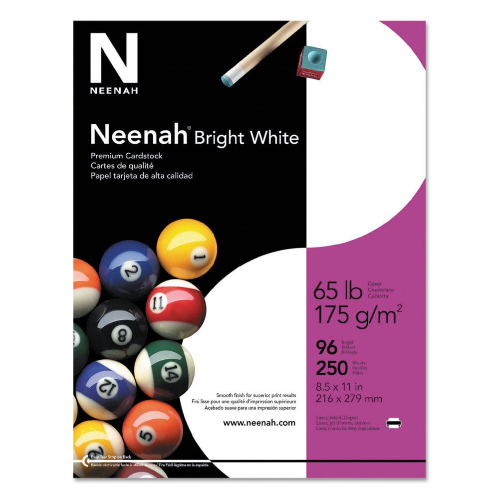 Neenah Bright White Premium Cardstock 8.5 x 11 65 lb/176 gsm White 96 Brightness 250 Sheets - Copy & Multipurpose Paper - Neenah