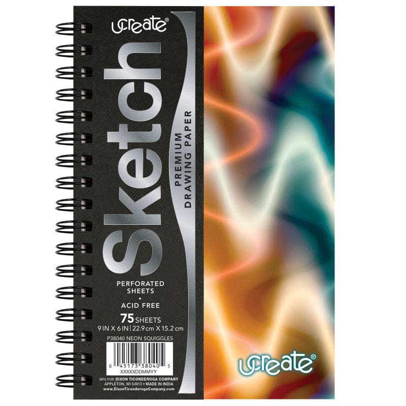 Neon Squiggles Poly Sketch Book 9X6 (Pack of 6) - Sketch Pads - Ucreate