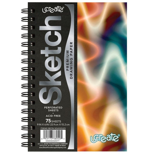 Neon Squiggles Poly Sketch Book 9X6 (Pack of 6) - Sketch Pads - Ucreate