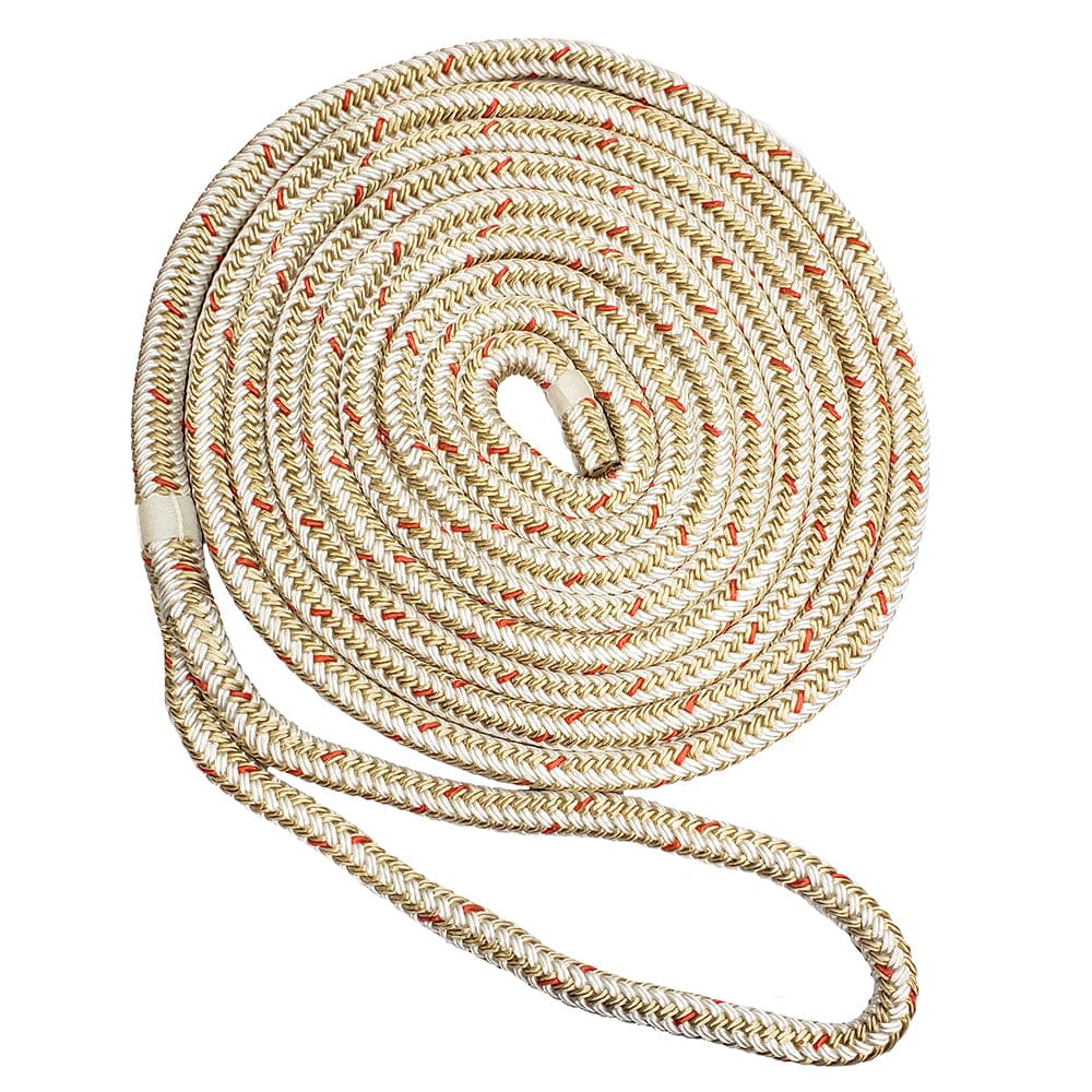 New England Ropes 3/ 8 Double Braid Dock Line - White/ Gold w/ Tracer - 15’ - Anchoring & Docking | Dock Line - New England Ropes