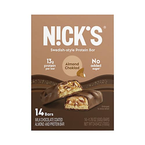 Nick’s Protein Bar Almond Choklad 14 ct./1.76 oz. - Home/Grocery/Weight Loss & Nutrition/Protein Bars & Snacks/ - Nick’s