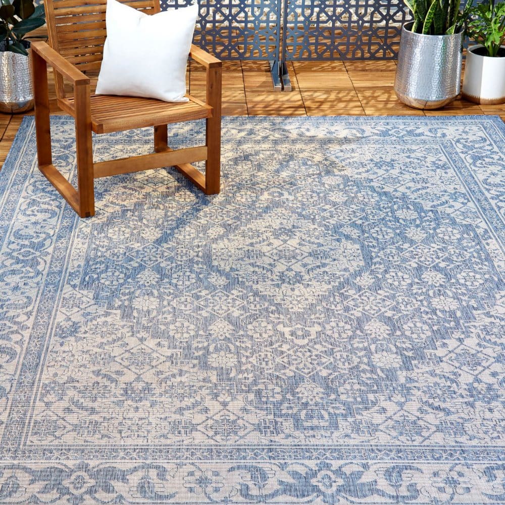 Nicole Miller New York Patio Country Dahlia Transitional Medallion Indoor/Outdoor Area Rug - Blue/Gray - Outdoor Rugs - ShelHealth