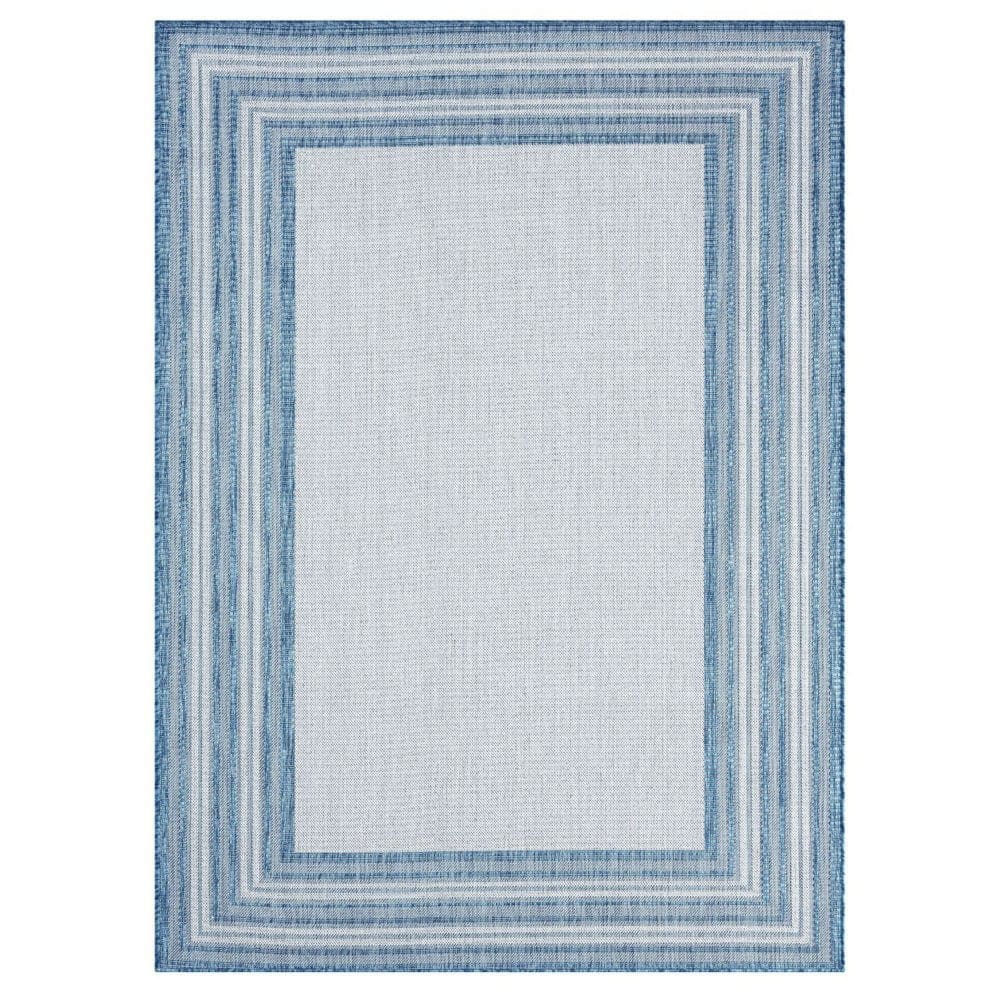Nicole Miller New York Patio Country Layla Modern Border Indoor/Outdoor Area Rug - Blue/Ivory - Outdoor Rugs - Nicole