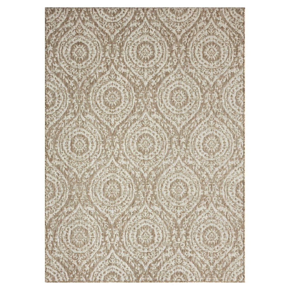 Nicole Miller New York Patio Country Zoe Moroccan Damask Indoor/Outdoor Area Rug - Taupe/Ivory - Outdoor Rugs - Nicole
