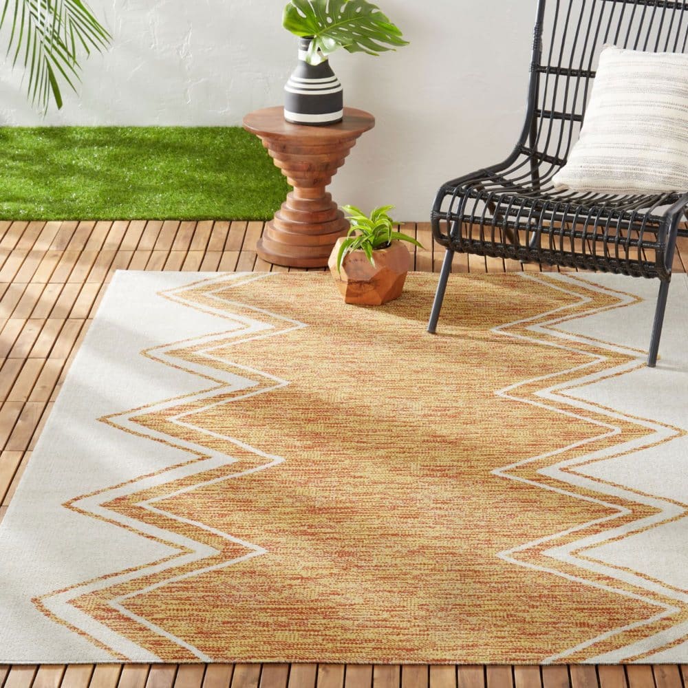 Nicole Miller New York Patio Sofia Leon Indoor/Outdoor Area Rug - Ivory/Mustard - Savings & Clearance - ShelHealth