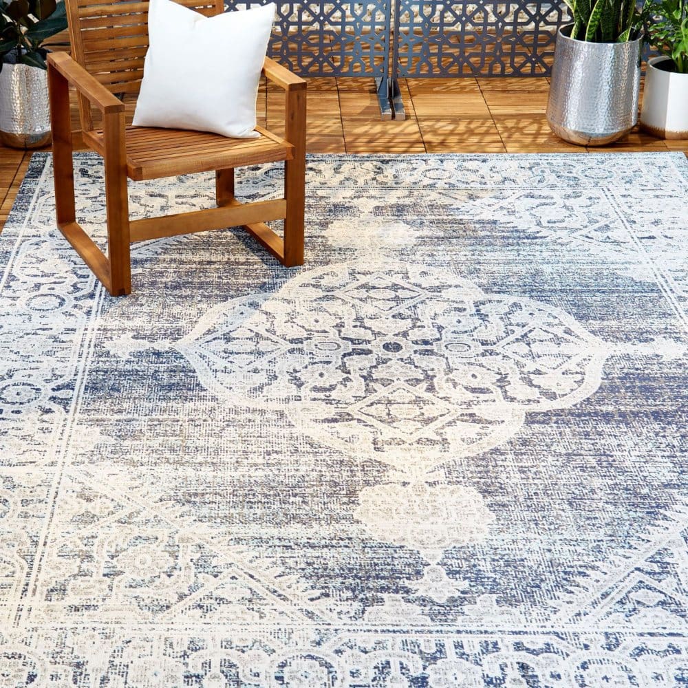 Nicole Miller New York Patio Sofia Magnolia Area Rug - Navy Blue/Ivory - Savings & Clearance - Nicole