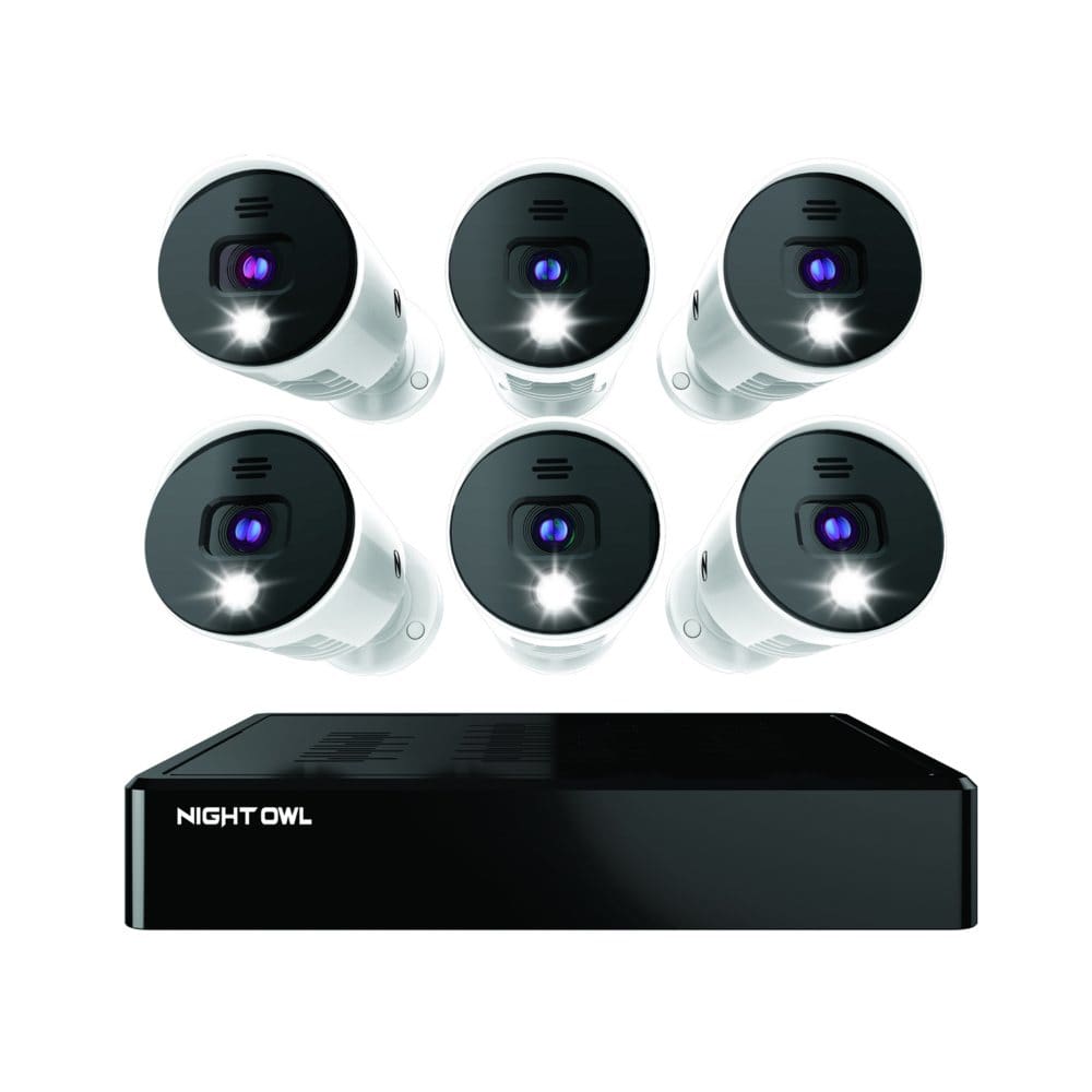 Night Owl Expandable 8 Channel Wired Bluetooth DVR with (6) Wired 4K UHD Spotlight Cameras with Audio and 2TB Hard Drive - Home Security