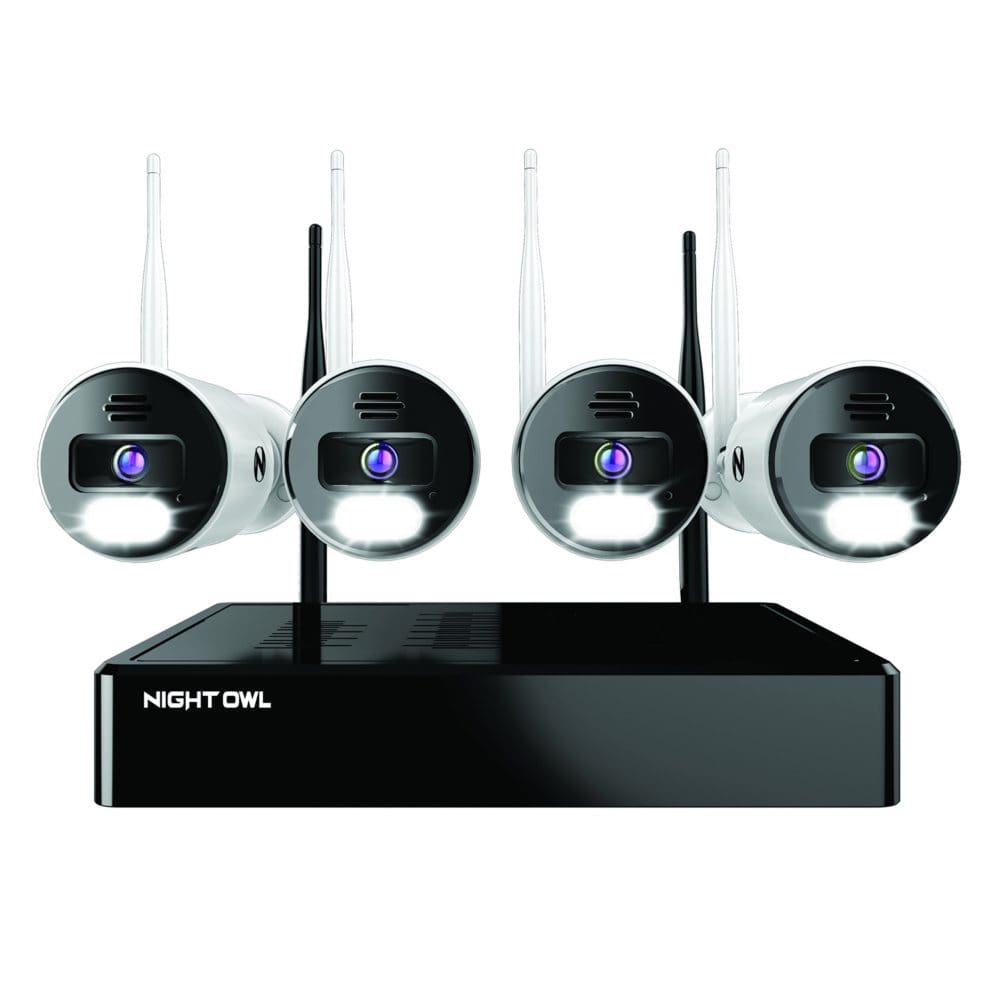 Night Owl Wi-Fi Bluetooth NVR with (4) AC Powered Wi-Fi IP 4K Spotlight Cameras with 2-Way Audio and 1TB Hard Drive - Home Security Kits &