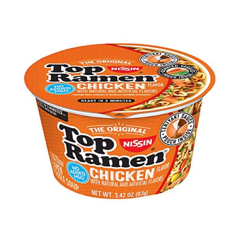 Nissin Foods USA Top Ramen Bowl Chicken 12 pk./3.42 oz. - Home/Grocery/Pantry/Soups Ramen & Broth/ - Nissin Foods