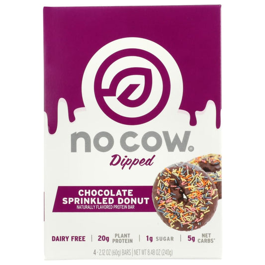 NO COW BAR: Dipped Chocolate Sprinkled Donut Bars 4Pk 8.48 oz - Nutritional Bars - NO COW BAR