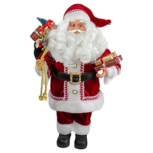 Northlight 12 Standing Curly Beard Santa Christmas Figure with Presents - Home/Seasonal/Holiday/Holiday Decor/Christmas Decor/ - Northlight