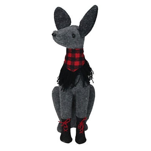 Northlight 14.5 Sitting Dog with Plaid Collar Christmas Decoration - Gray and Red - Home/Seasonal/Holiday/Holiday Decor/Christmas Decor/ -