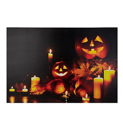 Northlight 15.75 x 23.5 LED Lighted Jack-O-Lanterns and Leaves Halloween Canvas Wall Art - Home/Seasonal/Halloween/Halloween Decor/ -