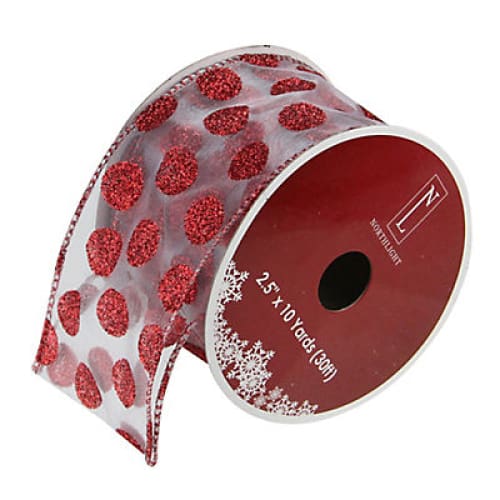 Northlight 2.5 x 120 Yards Glittering Polka Dots Christmas Wired Craft Ribbons 12 pk. - Silver and Red - Home/Seasonal/Holiday/Holiday