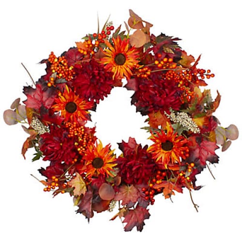 Northlight 24 Leaves and Flowers Fall Harvest Wreath - Home/Seasonal/Fall Harvest/Fall Decor/ - Northlight