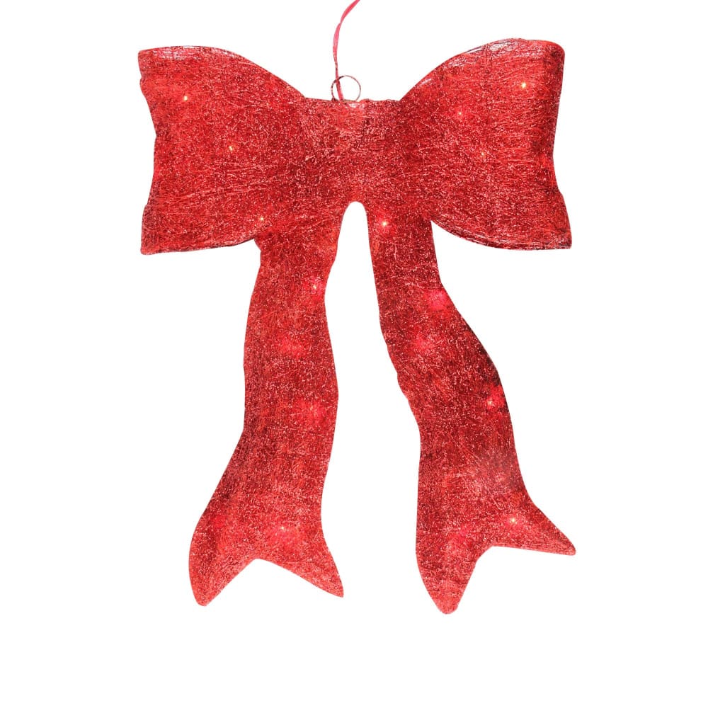 Northlight 24 Sparkling Lighted Sisal Bow Christmas Outdoor Decoration - Red - Home/Seasonal/Holiday Home/Holiday Home Decor/Outdoor Holiday