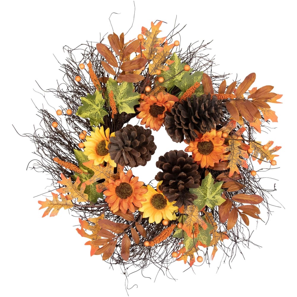 Northlight 24 Sunflowers and Pine Cones Fall Artificial Thanksgiving Wreath - Home/Seasonal/Holiday Home/Holiday Home Decor/Wreaths &