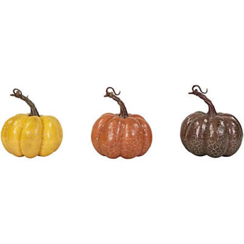 Northlight 4 Orange Yellow and Brown Crackle Finish Fall Harvest Pumpkins 3 pc. - Home/Seasonal/Thanksgiving/Thanksgiving Decor/ -