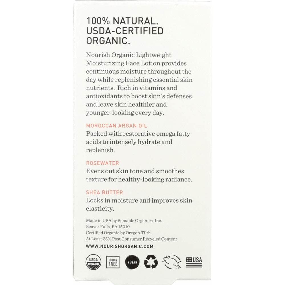 NOURISH ORGANIC Nourish Organic Lightweight Moisturizing Face Lotion Argan + Rosewater, 1.7 Oz