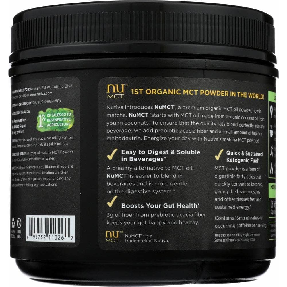 NUTIVA Nutiva Organic Mct Powder Matcha, 10.6 Oz